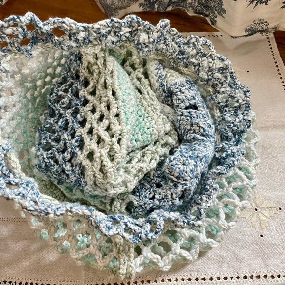 NEW! Handcrafted Crochet 100% Cotton Packable Tote Bag & Pouch - Blue/Green - Picture 3 of 16